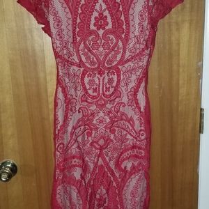 Red lace body con dress